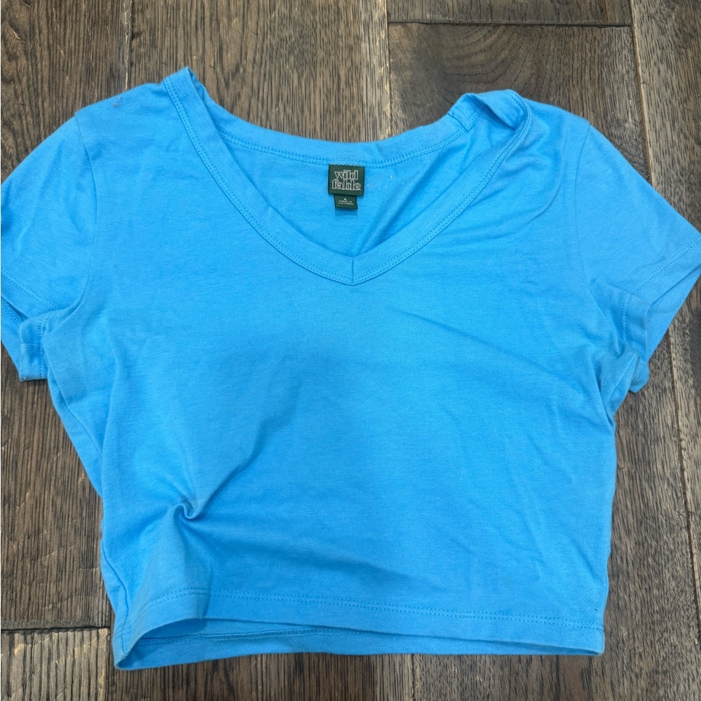 Wild Fable Sky Blue V-Neck Crop Top